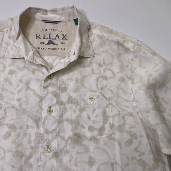 Tommy Bahama Shirt Mens L White Parchment Linen Relax Island Modern Fit Printed - Picture 3 of 12